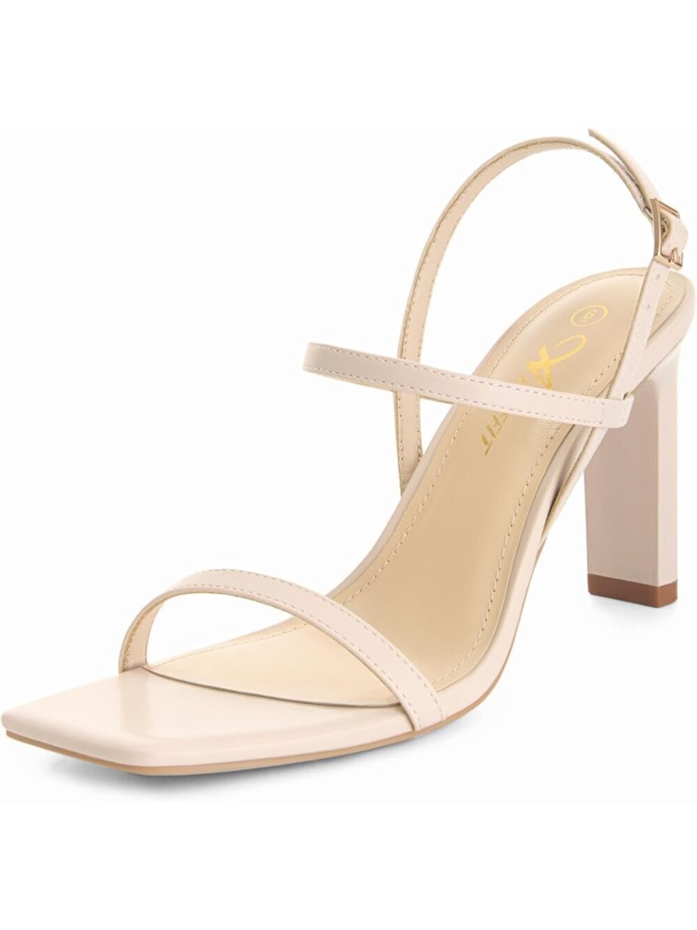Women's Nude Square Open Toe Heeled Sandals Ankle Strap Strappy High Heels Shoes